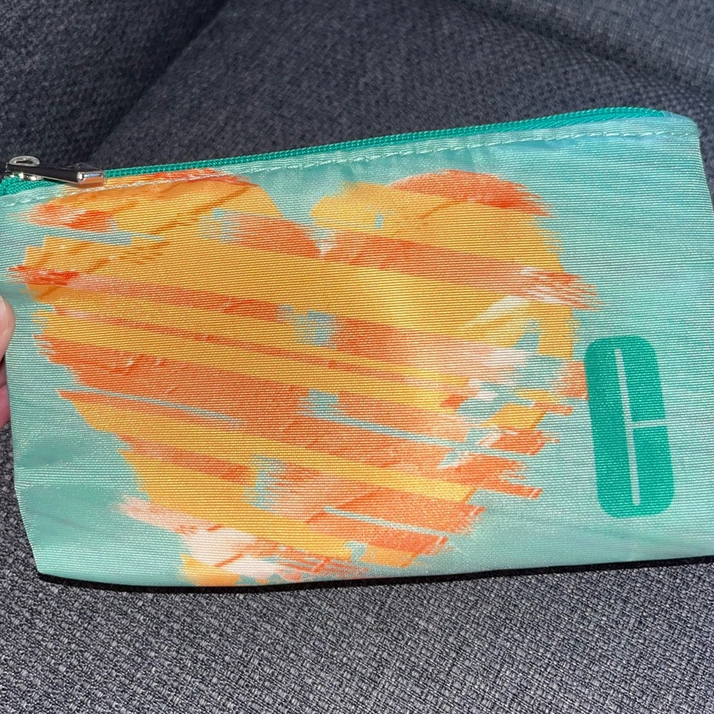 Clinique Teal and Orange Heart Cosmetic Pouch